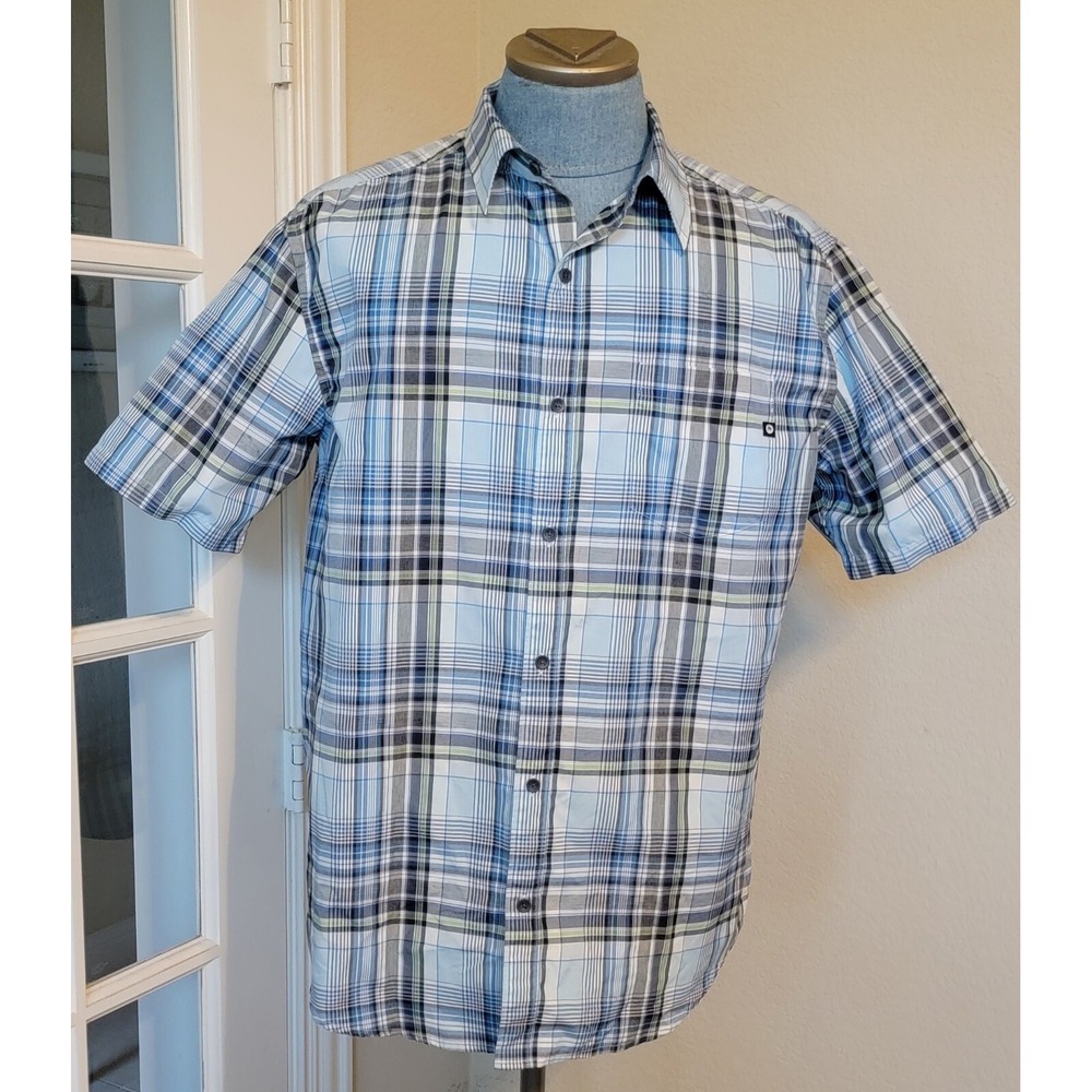 Marmot Men's Blue Yellow Multicolor Plaid Short Sleeve‎ Button Up Shirt Sz Large